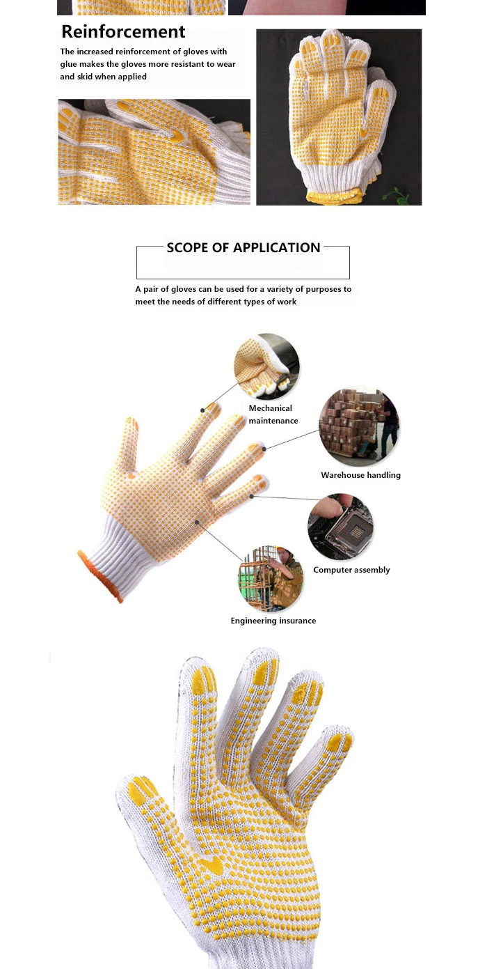 Wholesale Cotton Poly Resistant Knitted Dotted PVC Coated Safety Gloves