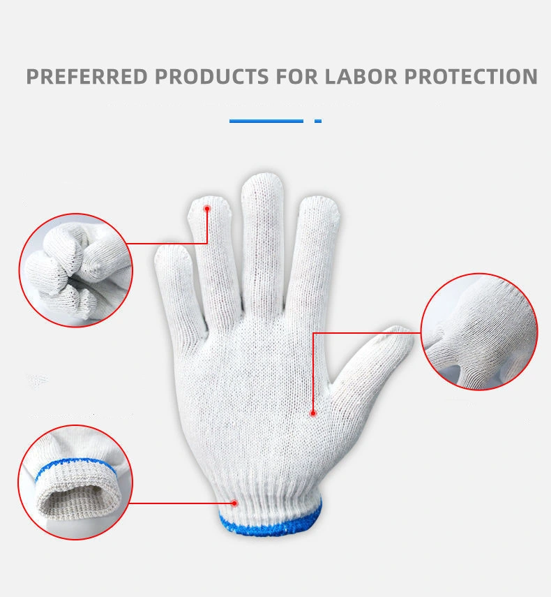 7/10gauge Bleached White Cotton Knitted Glove Industrial Hand Guantes Safety Work Gloves