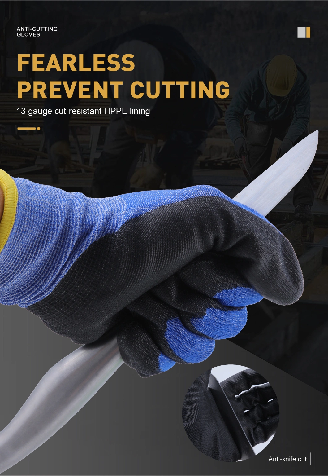 Hppe Anti-Cut Level 5 Protection Safety Work with PU Coated on Palm Working Industrial Cut Resistant Safety Mechanical Work Gloves